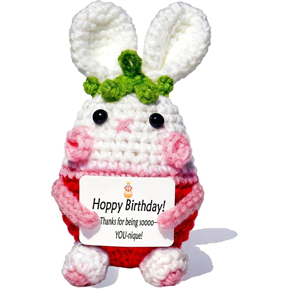 Positive Crochet Bunny Emotional Support Plush Gift w Card Birthday Graduation